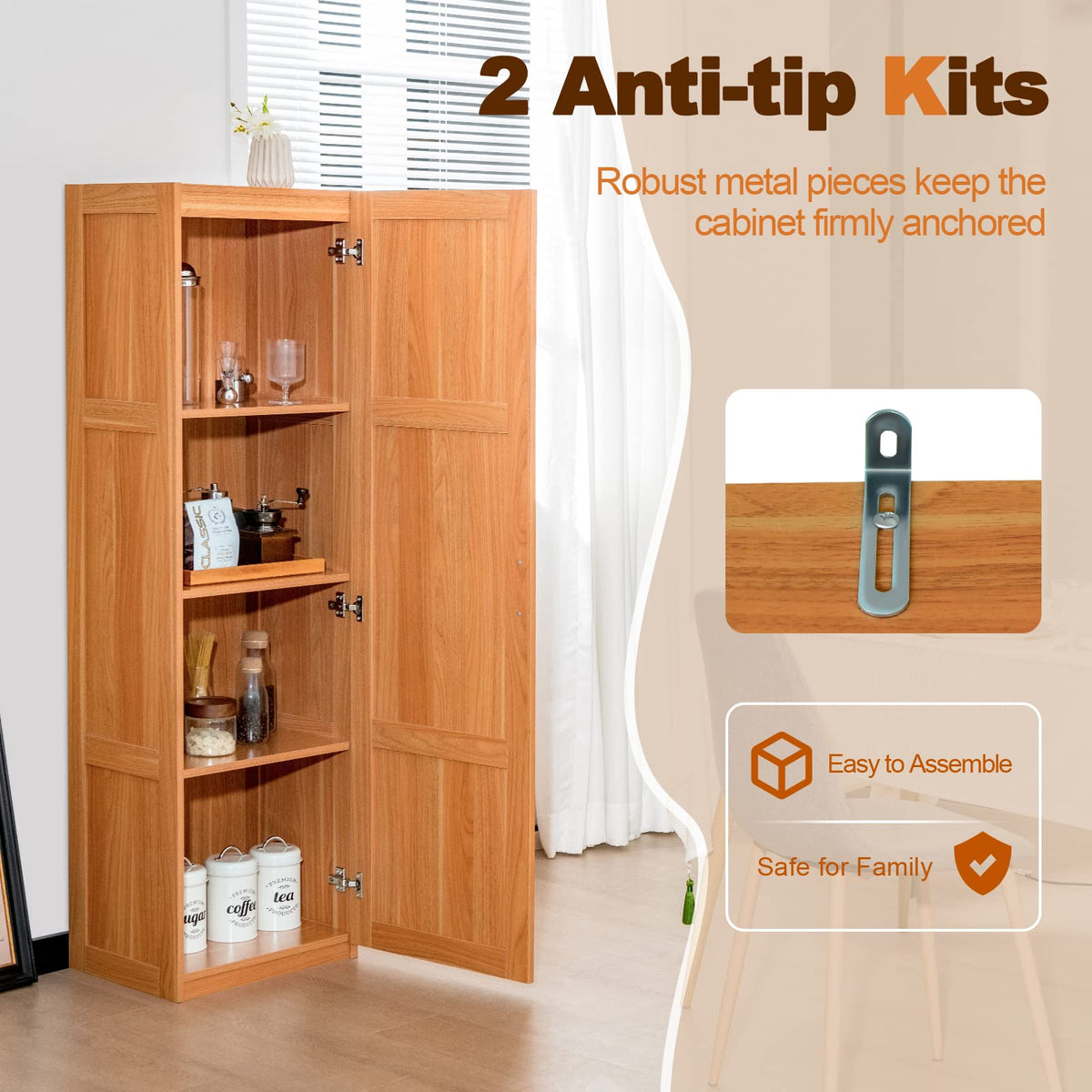 Giantex Tall Storage Cabinet, 153cm Farmhouse Freestanding Floor Cabinet with 4 Storage Shelves