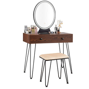 Giantex Vanity Table Set w/Lighted Mirror, Makeup Dressing Table Desk with Cushioned Stool