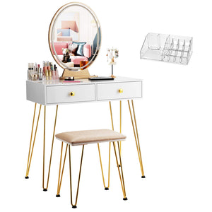Giantex Vanity Table Set w/Lighted Mirror, Makeup Dressing Table Desk with Cushioned Stool