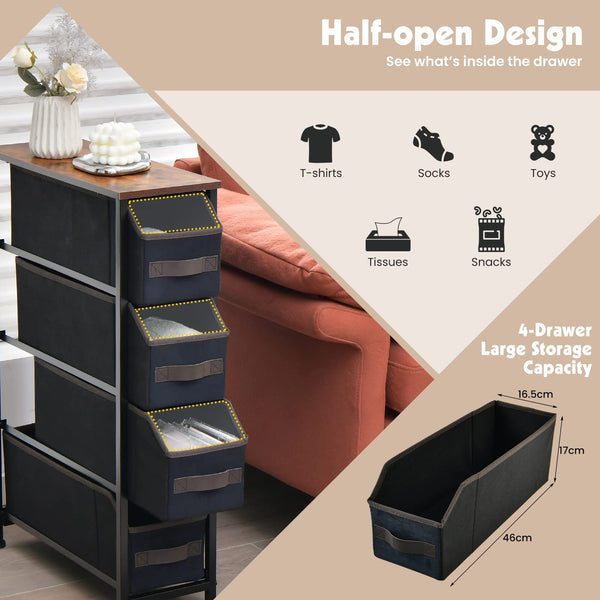 Giantex Vertical Narrow Dresser, Multifunctional Tall Storage Tower with 4 Removable Fabric Drawers