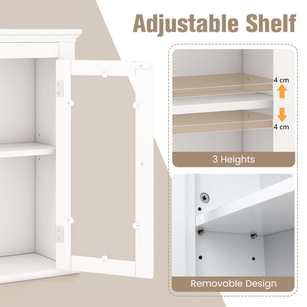 Giantex Wall Mounted Door Cabinet, Hanging Storage Organizer w/ 3-Level Adjustable Shelf & Double Tempered Glass Doors