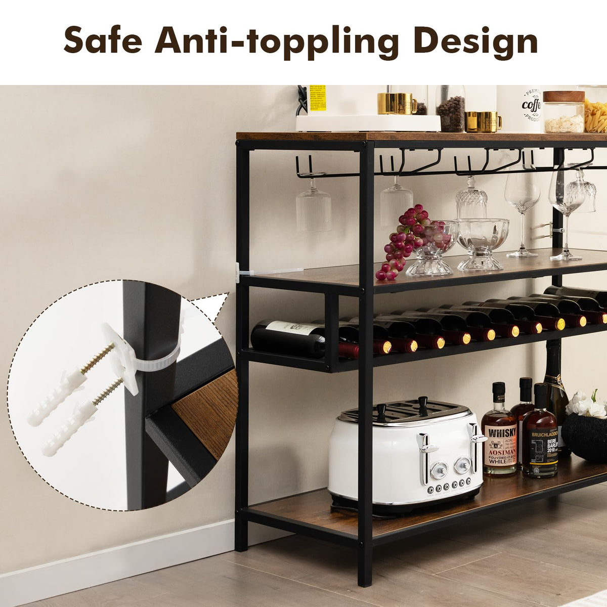 Wide Rack Table Giantex Wine Rack Table, Industrial Bar Cabinet – Giantex.au