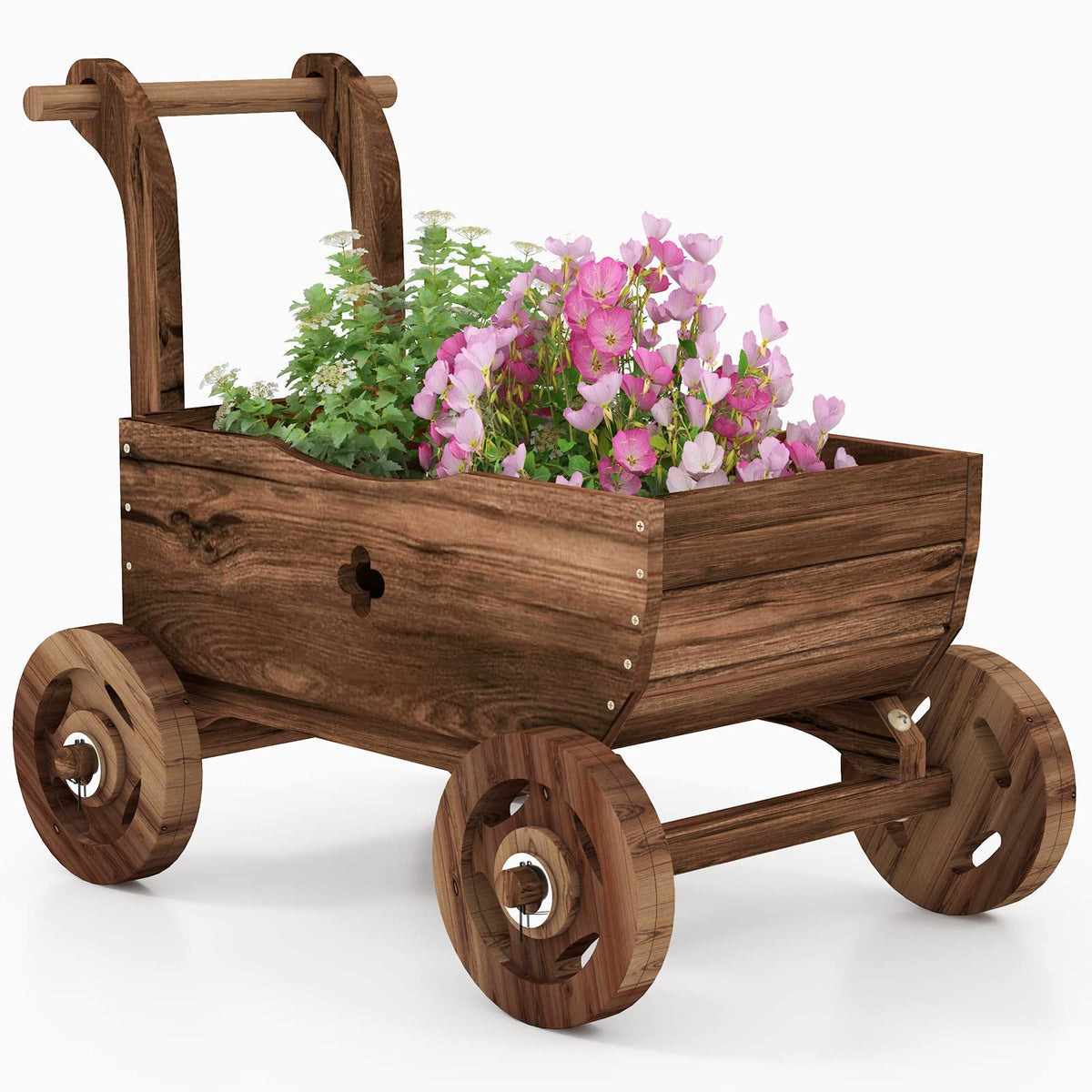 Giantex Wooden Wagon Planter Box with Wheels