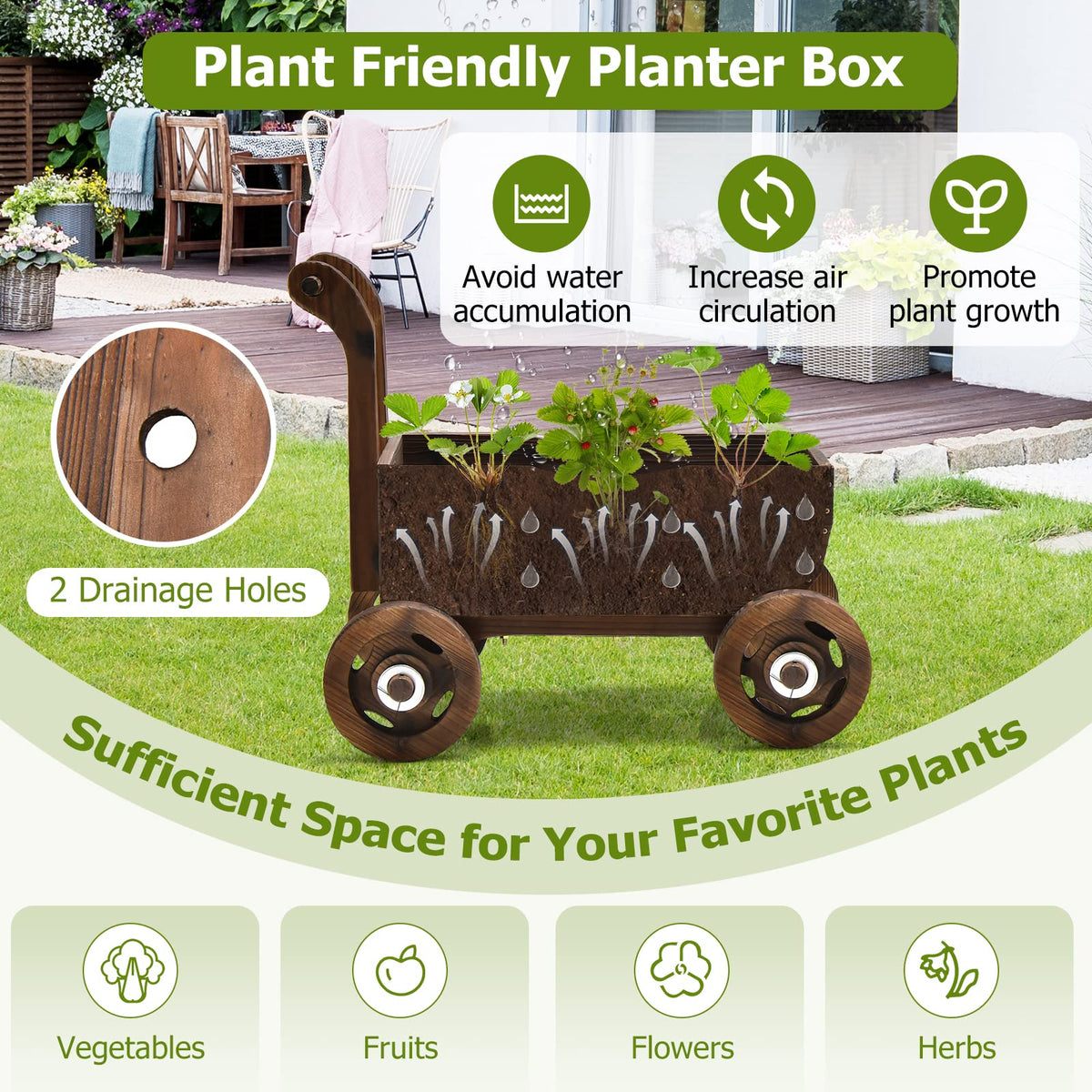 Giantex Wooden Wagon Planter Box with Wheels