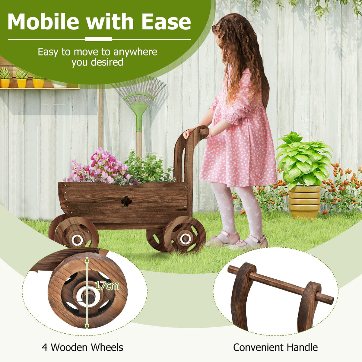 Giantex Wooden Wagon Planter Box with Wheels