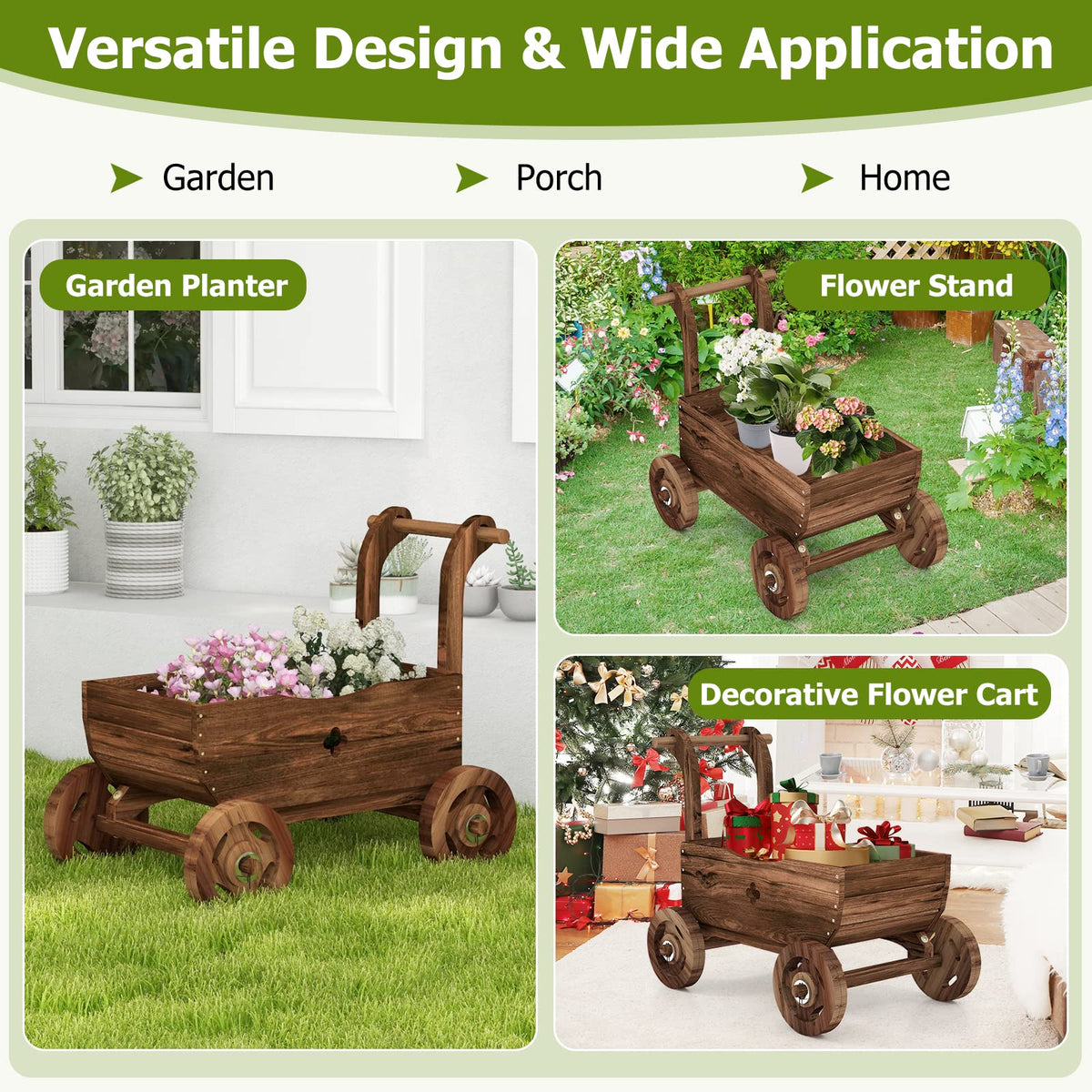 Giantex Wooden Wagon Planter Box with Wheels