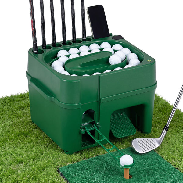 Golf Ball Dispenser with 50-Ball Capacity and 6-Club Holder with 2 Hitting Modes