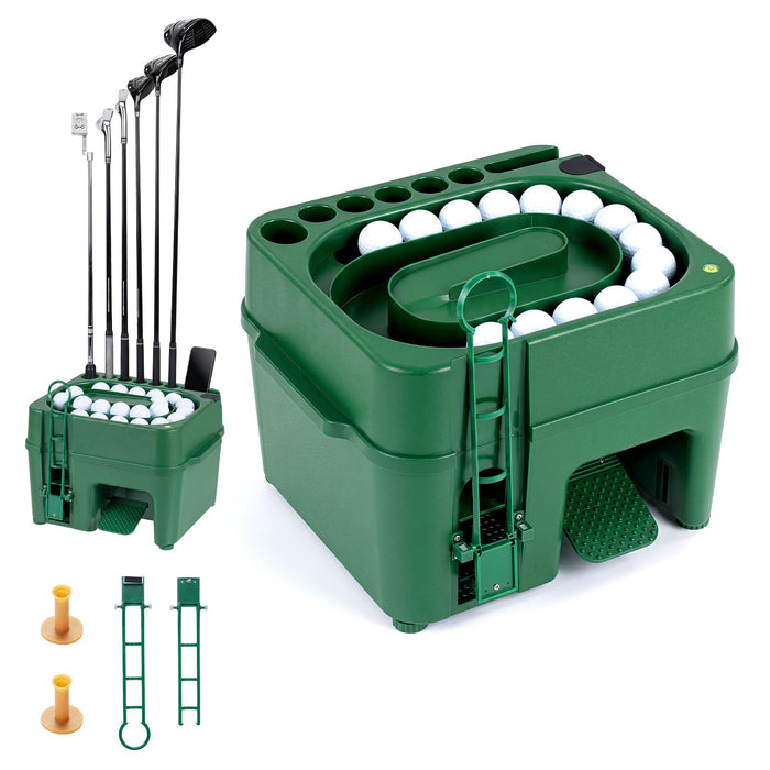 Golf Ball Dispenser with 50-Ball Capacity and 6-Club Holder with 2 Hitting Modes
