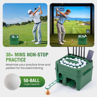 Golf Ball Dispenser with 50-Ball Capacity and 6-Club Holder with 2 Hitting Modes