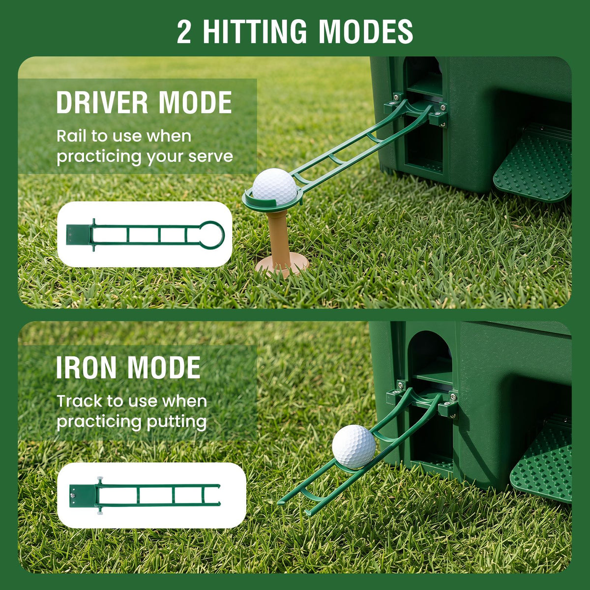 Golf Ball Dispenser with 50-Ball Capacity and 6-Club Holder with 2 Hitting Modes