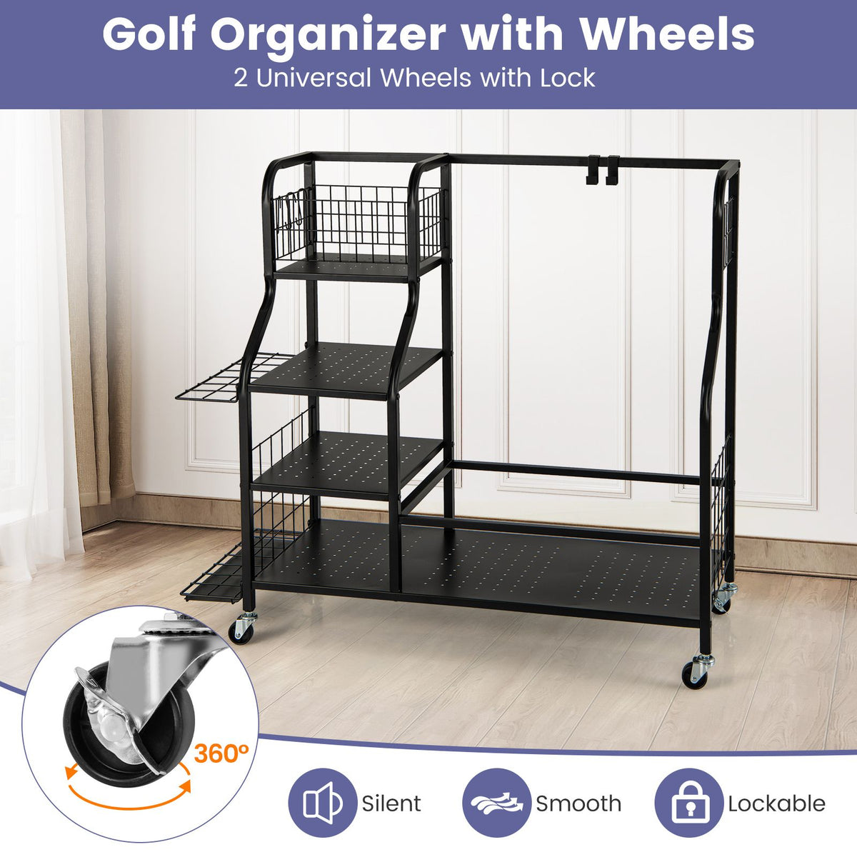 Golf Bag Storage Garage Organizer with Extra Storage Rack for Golf Club