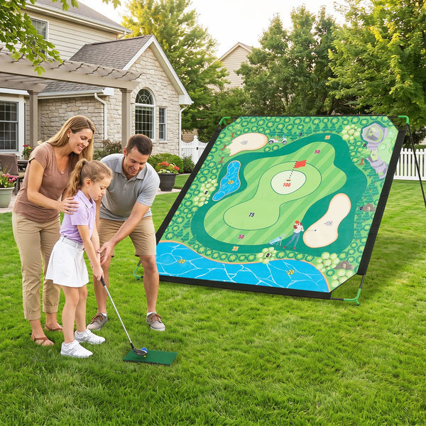 Golf Chipping Game Set with Large Mat 2 Clubs and 24 Sticky Balls
