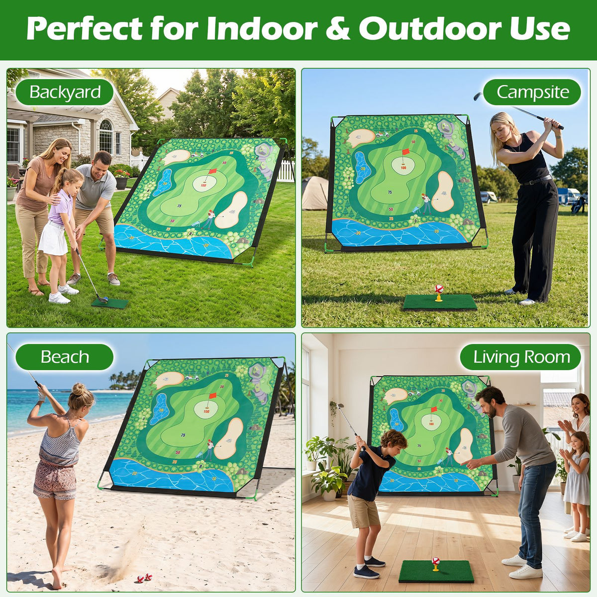 Golf Chipping Game Set with Large Mat 2 Clubs and 24 Sticky Balls