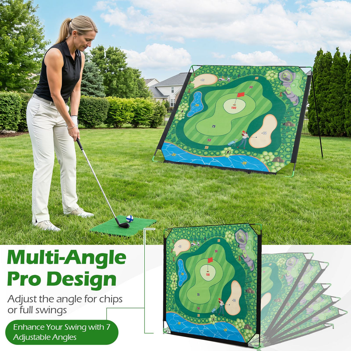 Golf Chipping Game Set with Large Mat 2 Clubs and 24 Sticky Balls