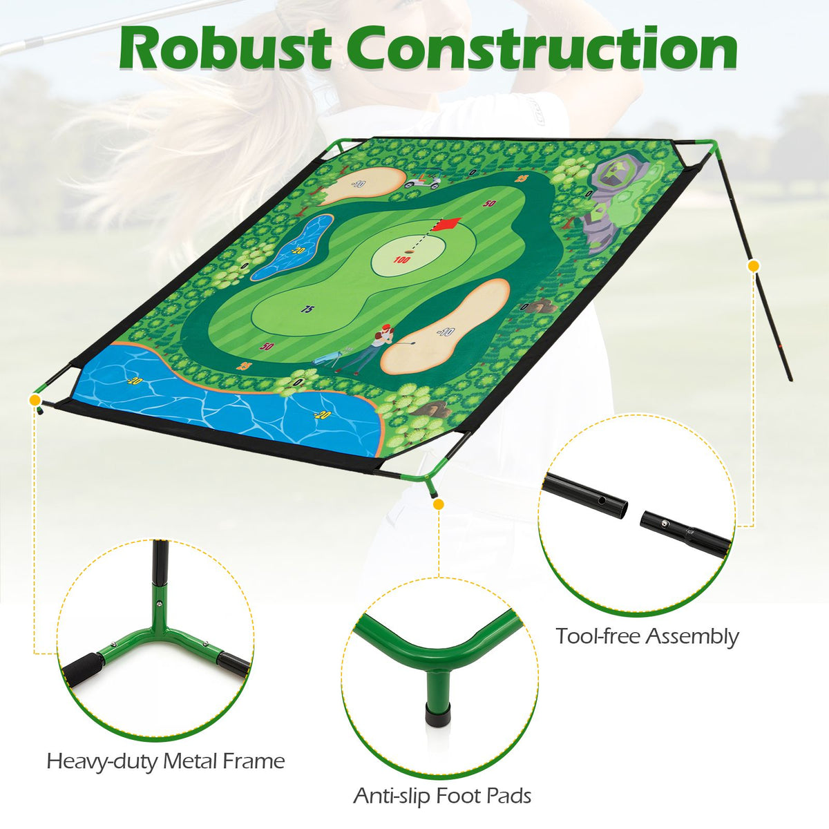 Golf Chipping Game Set with Large Mat 2 Clubs and 24 Sticky Balls