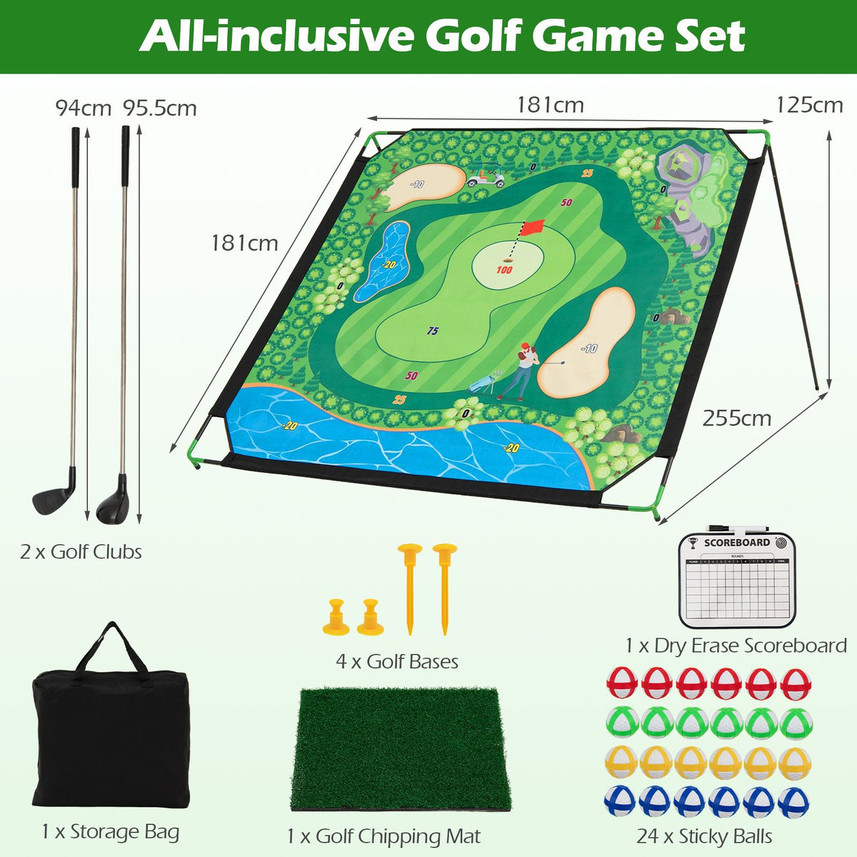 Golf Chipping Game Set with Large Mat 2 Clubs and 24 Sticky Balls