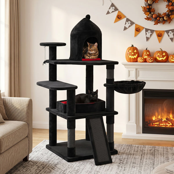 Gothic Cat Tree 127cm with House Coffin Bed and Scratching Posts