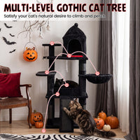 Gothic Cat Tree 127cm with House Coffin Bed and Scratching Posts