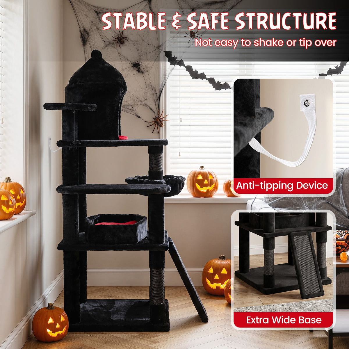 Gothic Cat Tree 127cm with House Coffin Bed and Scratching Posts