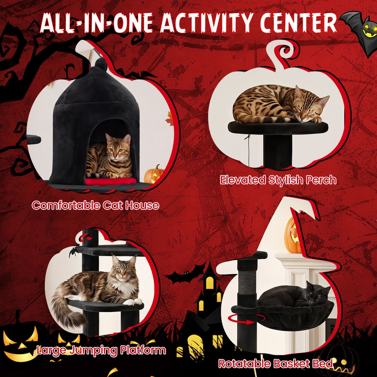 Gothic Cat Tree 127cm with House Coffin Bed and Scratching Posts