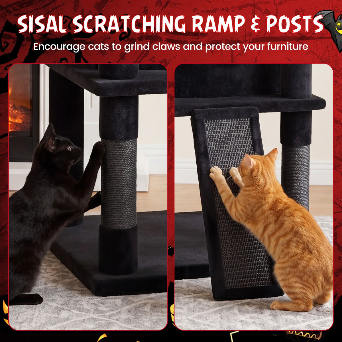 Gothic Cat Tree 127cm with House Coffin Bed and Scratching Posts