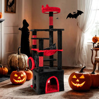 Gothic Cat Tree with Plush Perch Spider Dangling Toy and Scratching Board for Indoor Cats