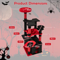 Gothic Cat Tree with Plush Perch Spider Dangling Toy and Scratching Board for Indoor Cats