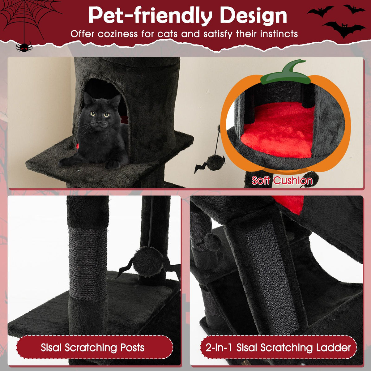 Gothic Cat Tree with 2 Condos Scratching Posts and Hammock for Cats