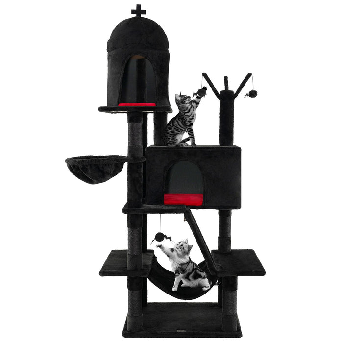 Gothic Cat Tree with 2 Condos Scratching Posts and Hammock for Cats