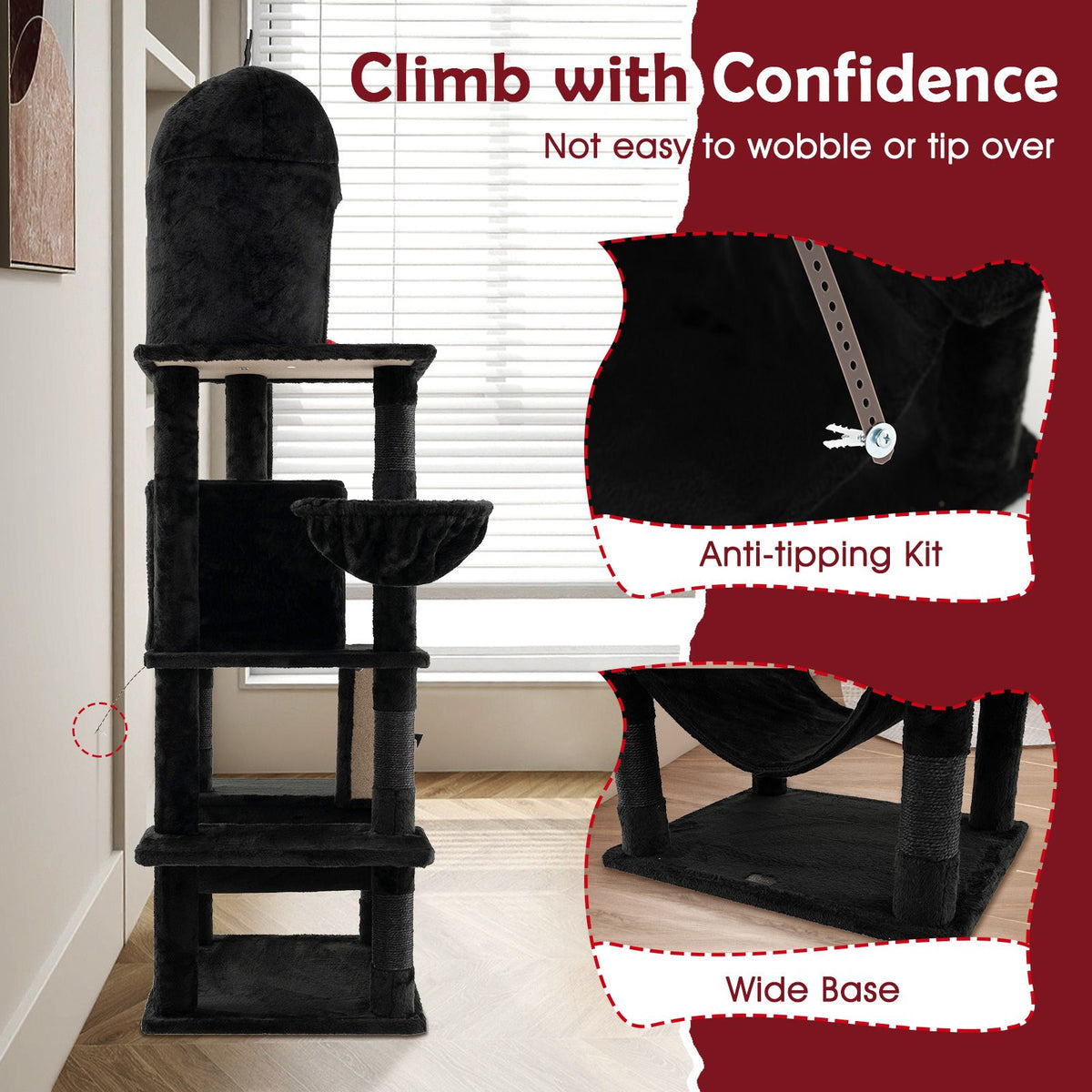 Gothic Cat Tree with 2 Condos Scratching Posts and Hammock for Cats