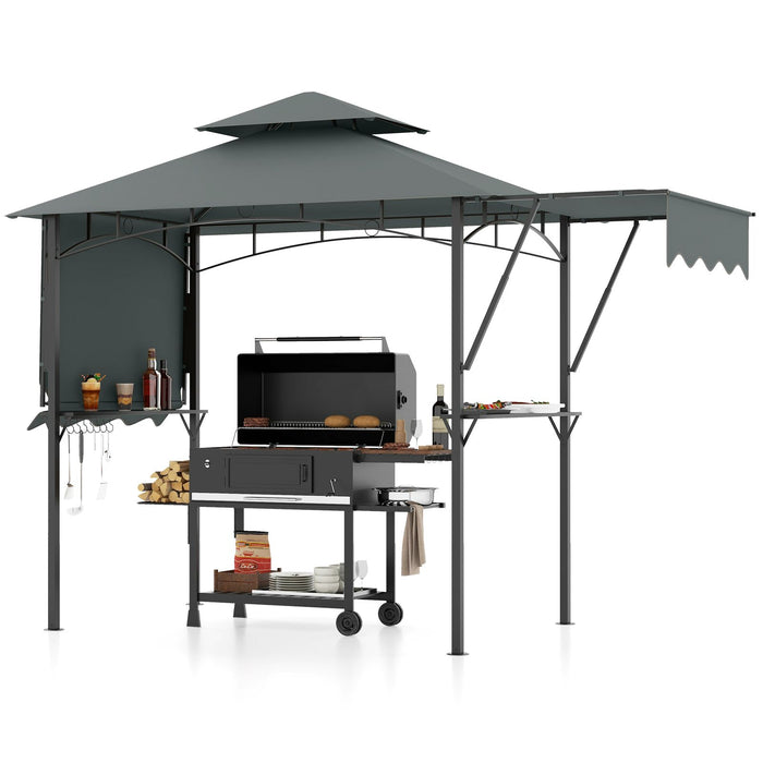 398 x 153 CM Grill Gazebo with Dual Side Awnings and Adjustable Shadow