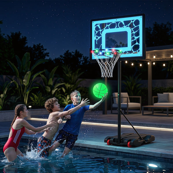 Portable Pool Basketball Goal with Fillable Base Wheels and Ball for Driveway