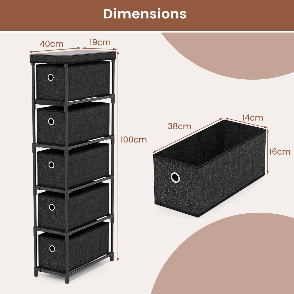 Narrow Dresser with 5 Drawers Slim Storage Tower Space-Saving Chest of Drawers
