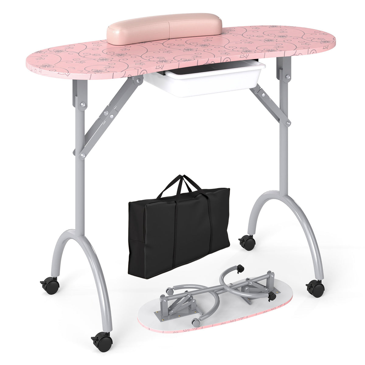 Black Manicure Nail Table Portable Station Desk Spa Salon Equipment