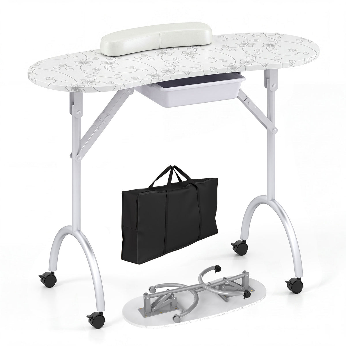 Black Manicure Nail Table Portable Station Desk Spa Salon Equipment