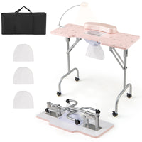 Folding Manicure Nail Table with Electric Dust Collector, Portable Nail Tech Desk with LED Lamp