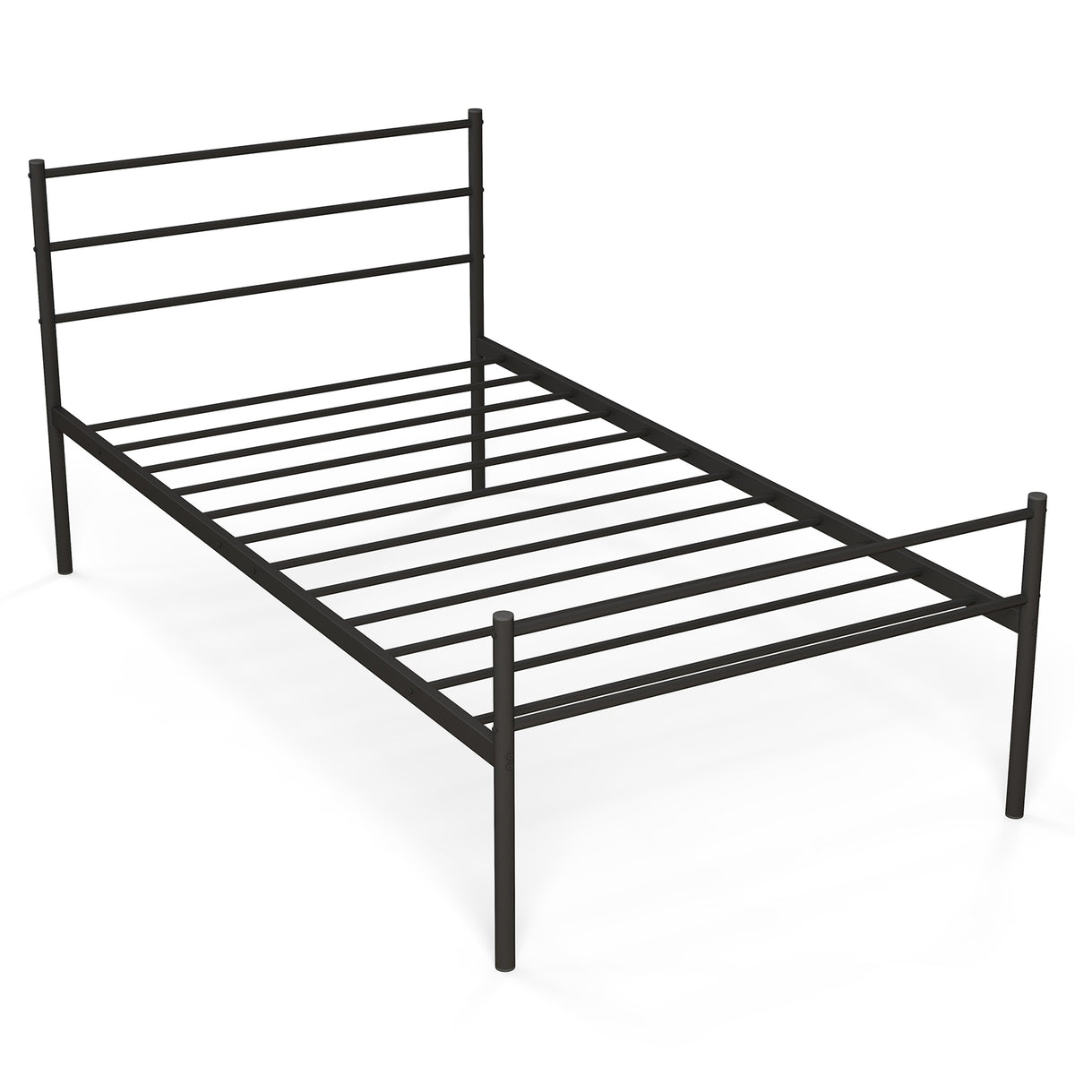Single Metal Bed, Platform Bed Frame with Metal Slats, Headboard & Footboard