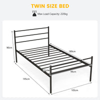 Single Metal Bed, Platform Bed Frame with Metal Slats, Headboard & Footboard