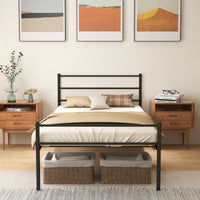 Single Metal Bed, Platform Bed Frame with Metal Slats, Headboard & Footboard