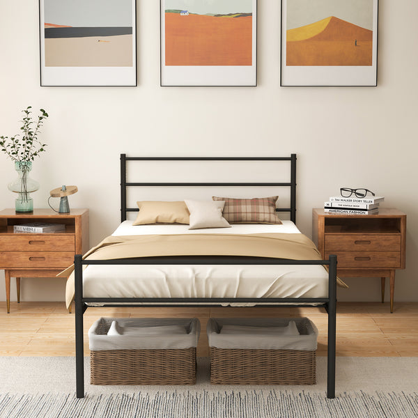 Single Metal Bed, Platform Bed Frame with Metal Slats, Headboard & Footboard