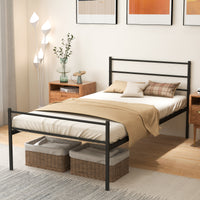 Single Metal Bed, Platform Bed Frame with Metal Slats, Headboard & Footboard