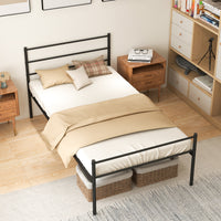 Single Metal Bed, Platform Bed Frame with Metal Slats, Headboard & Footboard