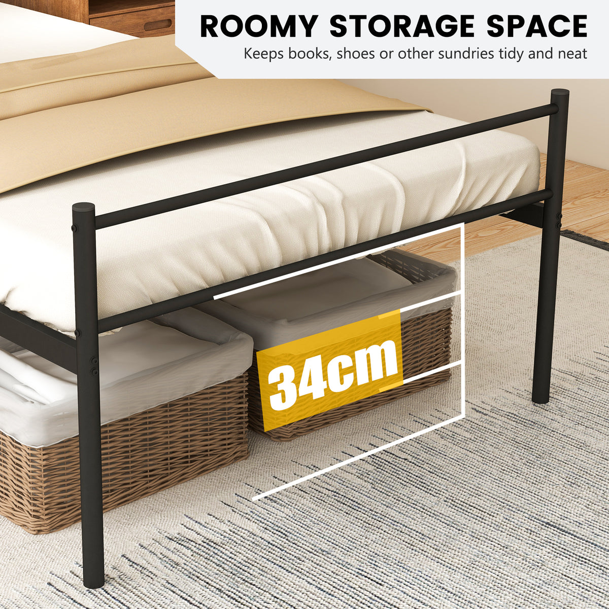 Single Metal Bed, Platform Bed Frame with Metal Slats, Headboard & Footboard