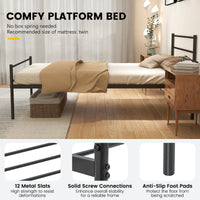 Single Metal Bed, Platform Bed Frame with Metal Slats, Headboard & Footboard