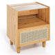 Giantex Bamboo Rattan Nightstand, Boho Bedside Table with Drawer and Solid Wood Legs