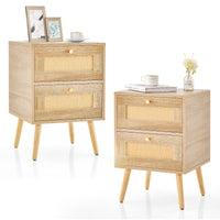 Boho Rattan Nightstand Bedside Table Modern End Table Storage Drawers Bedroom