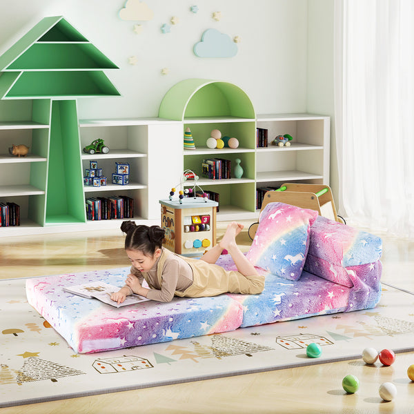Toddler Fold Out Couch Bed with Throw Pillow & Machine Washable Cover