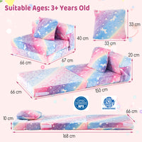 Toddler Fold Out Couch Bed with Throw Pillow & Machine Washable Cover