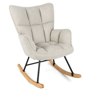 Giantex Linen Rocking Chair, Modern Accent Chair with Backrest, Padded Armrests & Seat