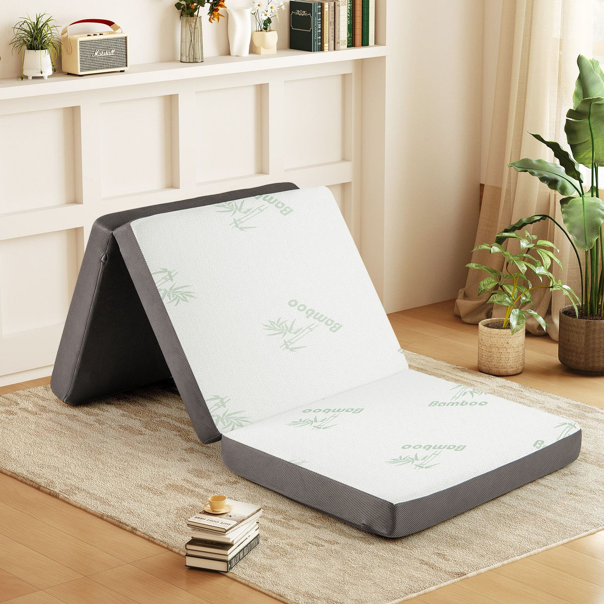 10cm Tri-Fold Floor Mattress with Washable Cover for Camping and Yoga